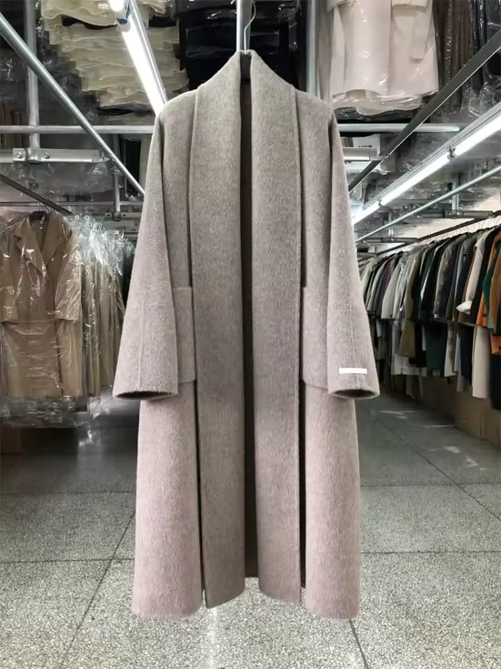 "Women's Double-Sided Wool Coat - Loose Fit, Turn-Down Collar"
