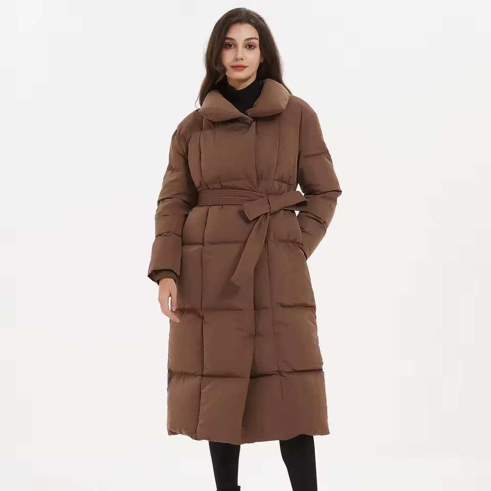 "Women's Elegant Cotton Parka with Tie Belt"
