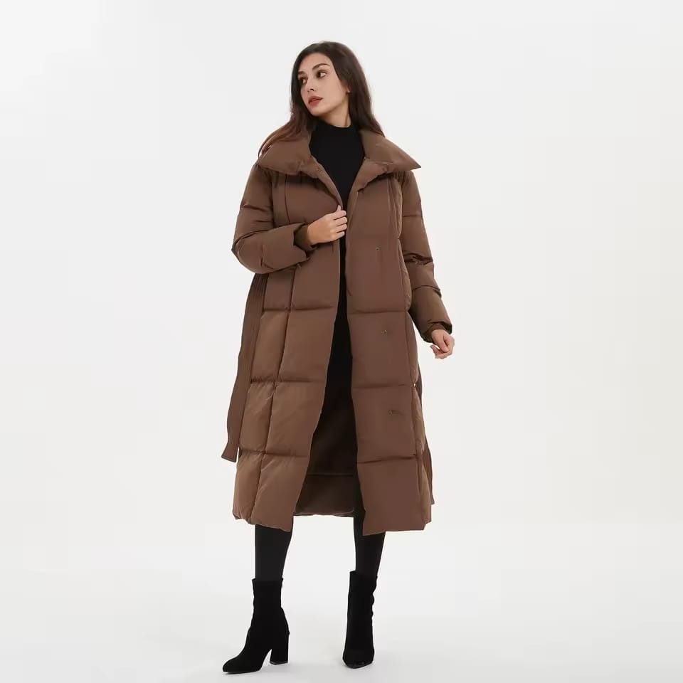 "Women's Elegant Cotton Parka with Tie Belt"