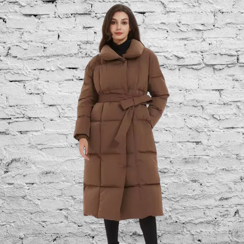 "Women's Elegant Cotton Parka with Tie Belt"